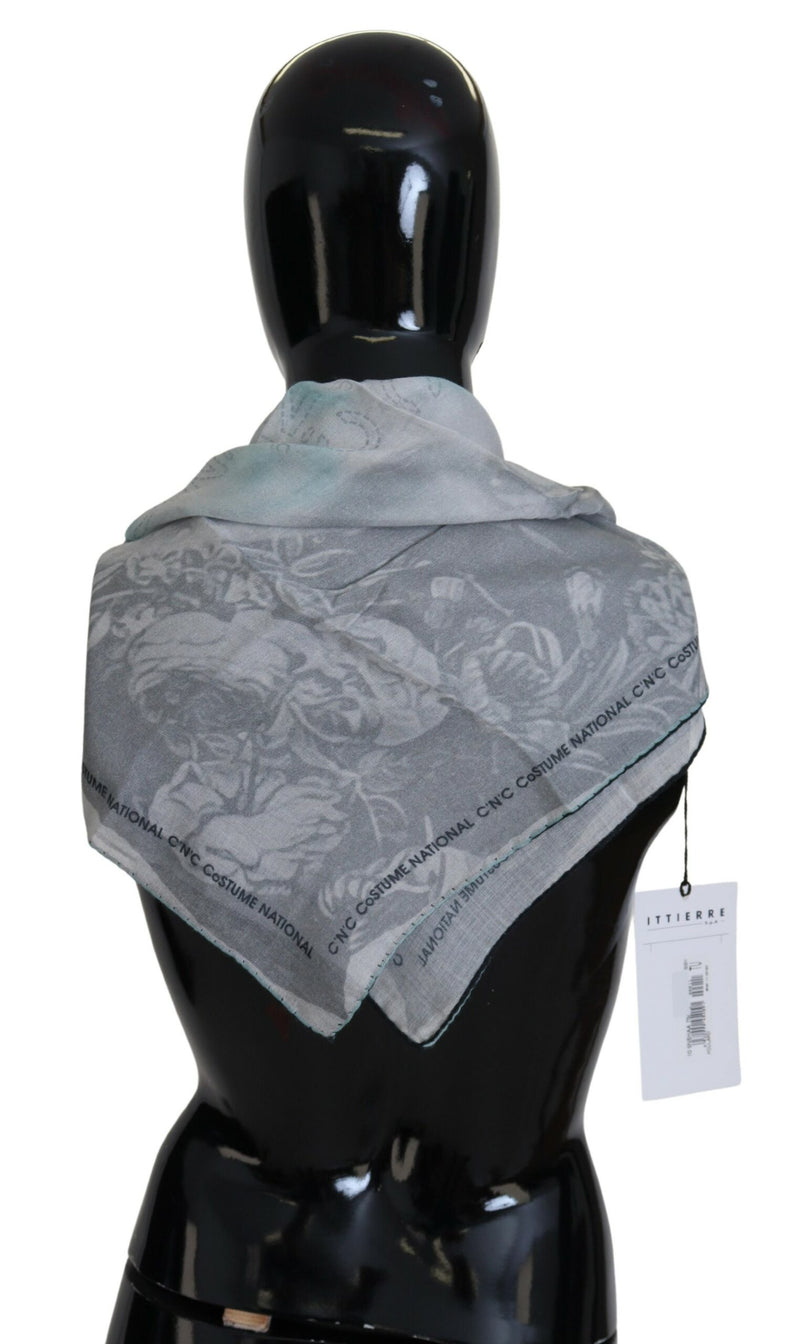 Elegant Grey Cotton Square Scarf Costume National