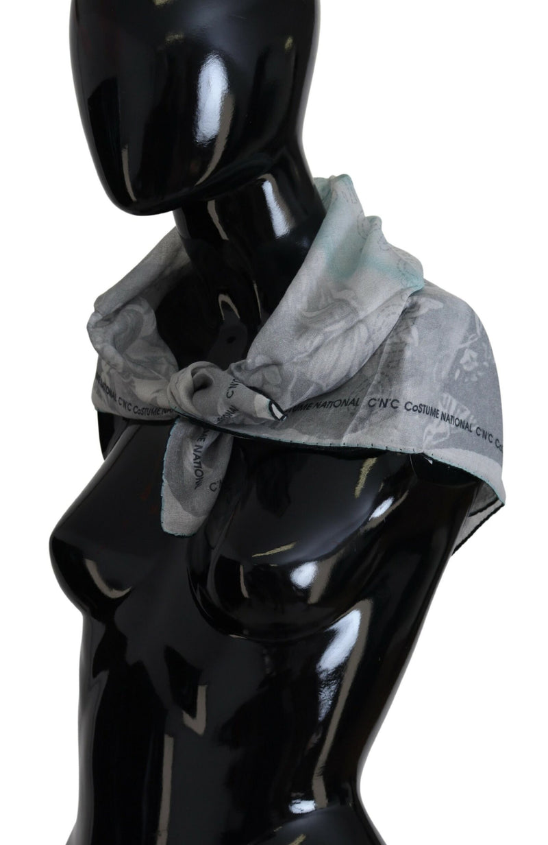 Elegant Grey Cotton Square Scarf Costume National