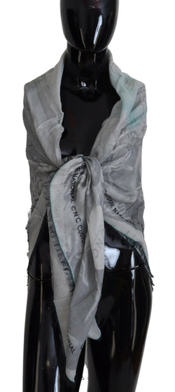 Chic Designer Grey Scarf with Fringes Costume National