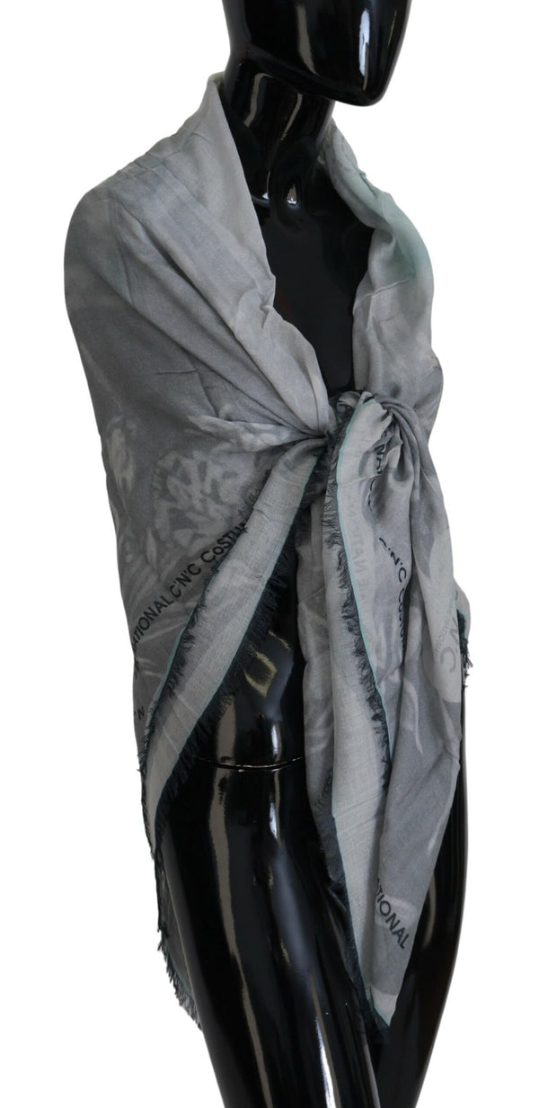 Chic Designer Grey Scarf with Fringes Costume National