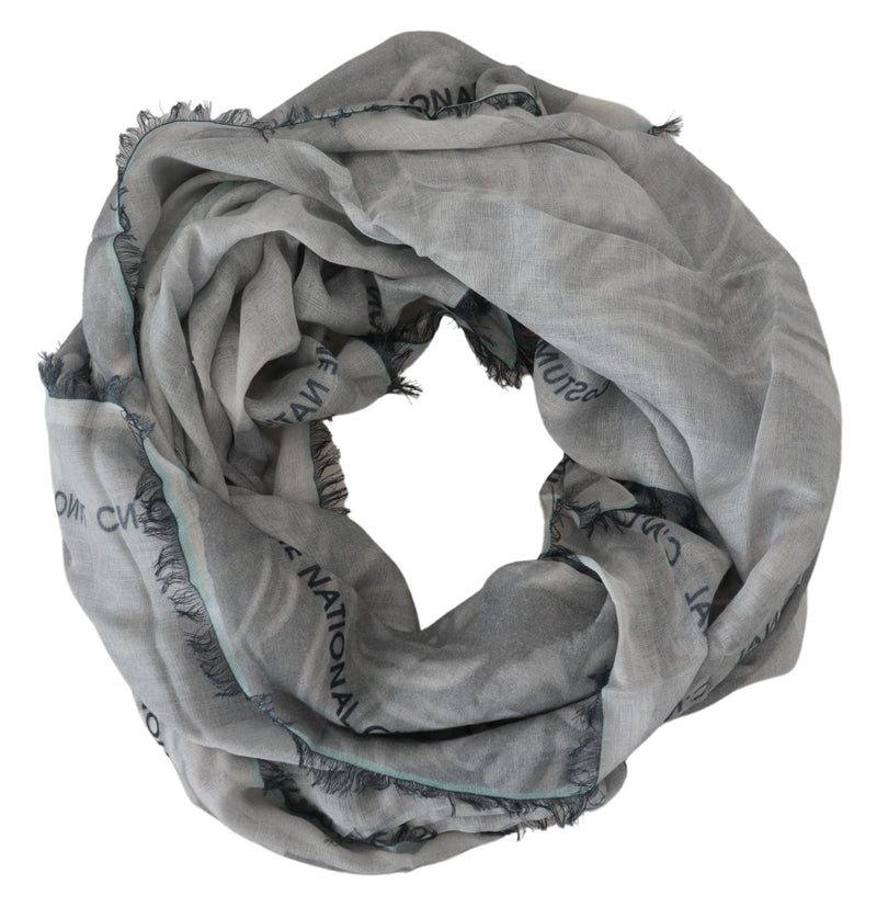 Chic Designer Grey Scarf with Fringes Costume National