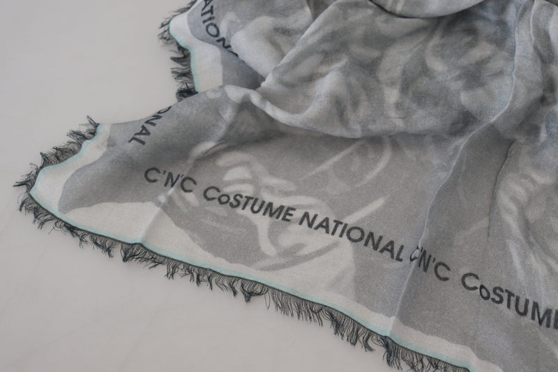 Chic Designer Grey Scarf with Fringes Costume National