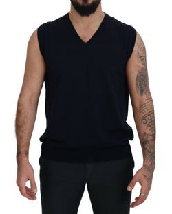 Sleek Black V-Neck Sleeveless Tank Paolo Pecora Milano