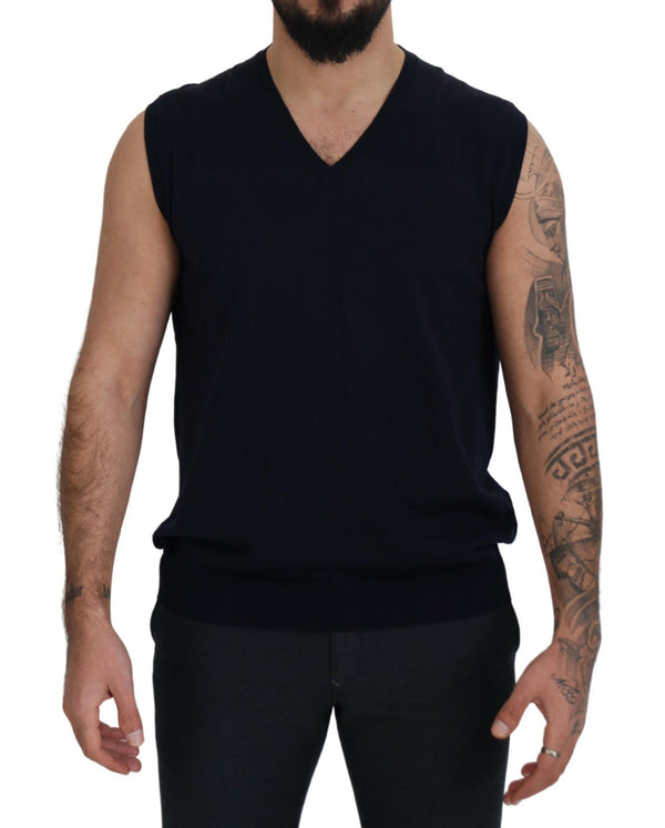 Sleek Black V-Neck Sleeveless Tank Paolo Pecora Milano