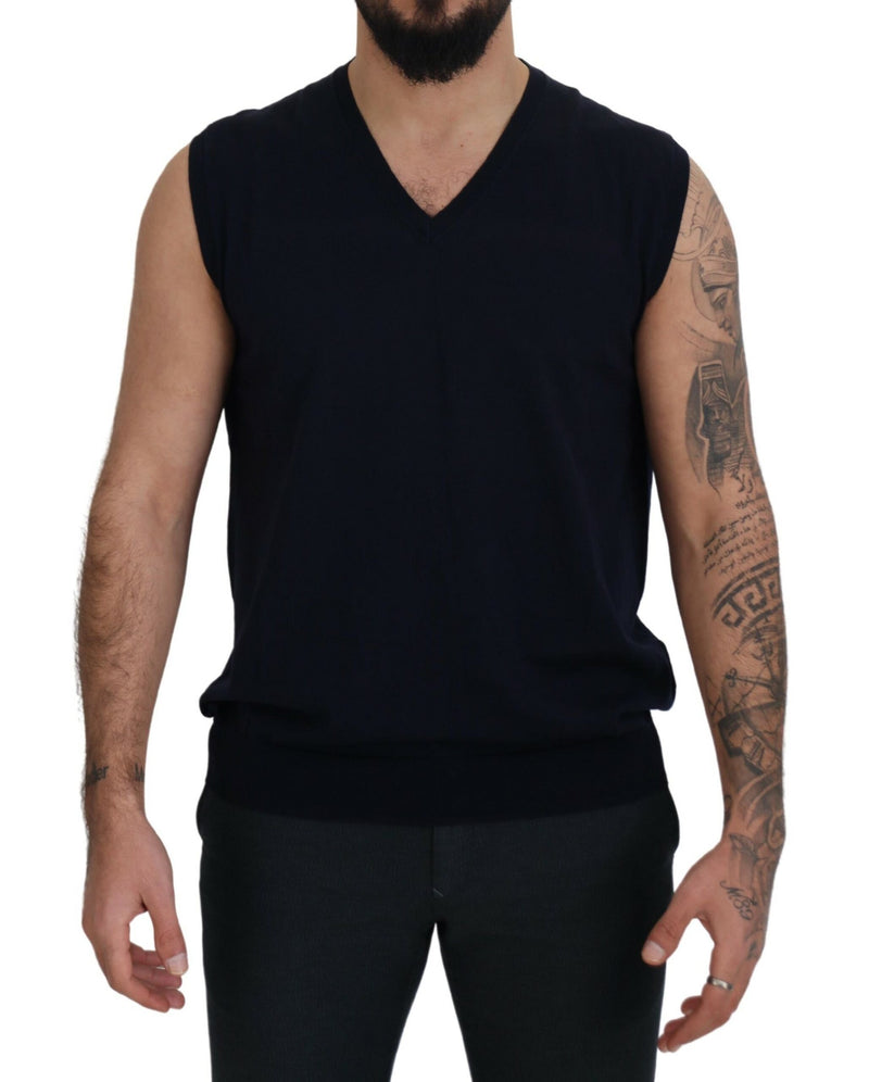 Sleek Black V-Neck Sleeveless Tank Paolo Pecora Milano