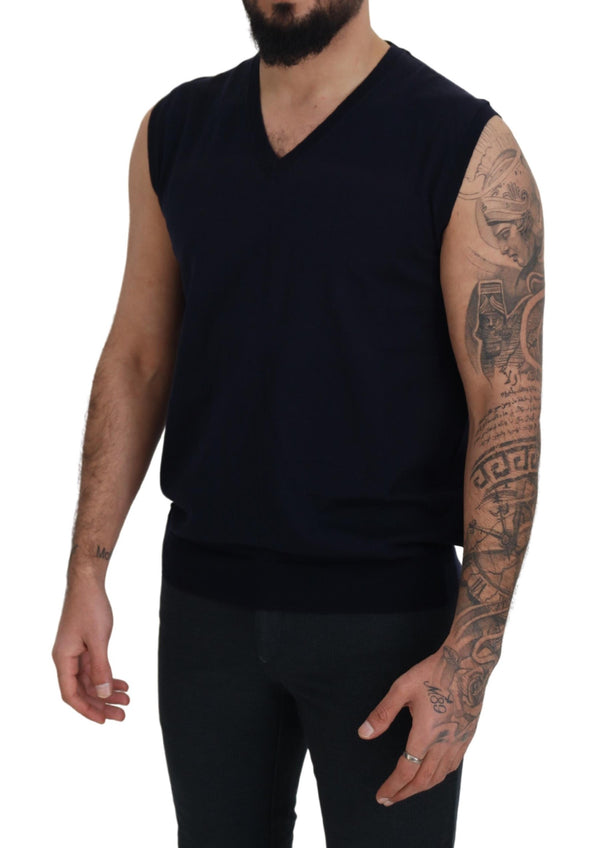 Sleek Black V-Neck Sleeveless Tank Paolo Pecora Milano