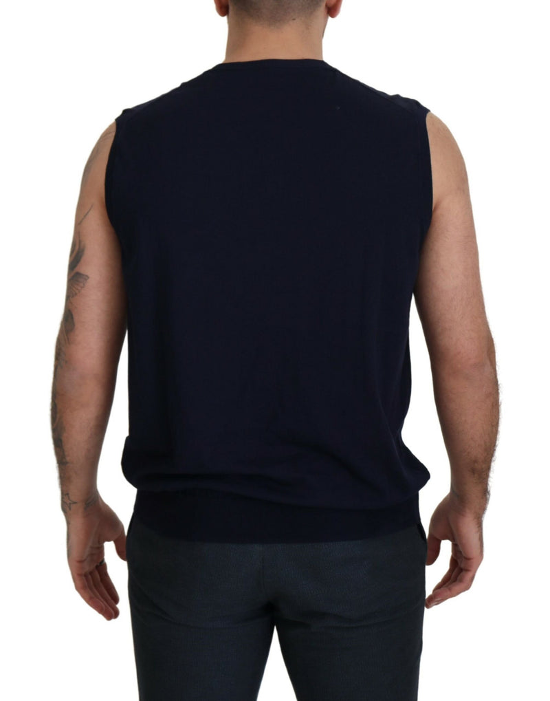 Sleek Black V-Neck Sleeveless Tank Paolo Pecora Milano