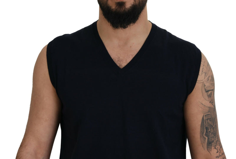 Sleek Black V-Neck Sleeveless Tank Paolo Pecora Milano