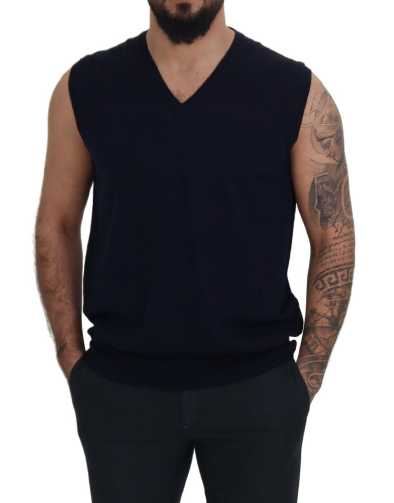 Sleek Black V-Neck Sleeveless Tank Paolo Pecora Milano