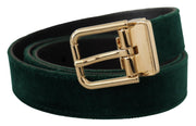 Emerald Velvet Designer Belt with Golden Buckle Dolce & Gabbana