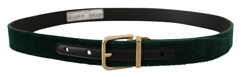 Emerald Velvet Designer Belt with Golden Buckle Dolce & Gabbana