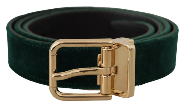 Emerald Velvet Designer Belt with Golden Buckle Dolce & Gabbana