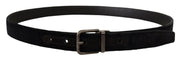 Elegant Black Leather Belt with Silver Tone Buckle Dolce & Gabbana