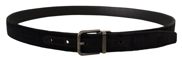 Elegant Black Leather Belt with Silver Tone Buckle Dolce & Gabbana