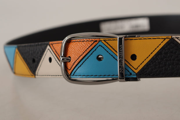 Elegant Multicolor Leather Belt with Silver Buckle Dolce & Gabbana