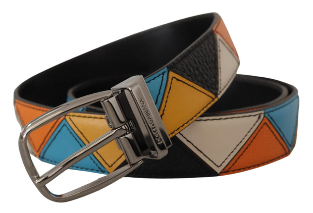 Elegant Multicolor Leather Belt with Silver Buckle Dolce & Gabbana