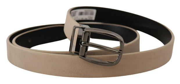 Elegant Beige Leather Belt with Silver Tone Buckle Dolce & Gabbana