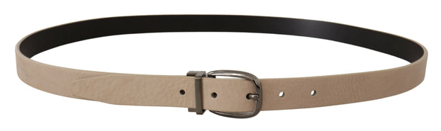 Elegant Beige Leather Belt with Silver Tone Buckle Dolce & Gabbana