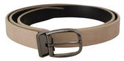 Elegant Beige Leather Belt with Silver Tone Buckle Dolce & Gabbana