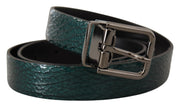 Elegant Green Leather Belt with Silver Buckle Dolce & Gabbana