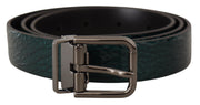 Elegant Green Leather Belt with Silver Buckle Dolce & Gabbana