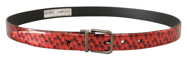 Elegant Red Leather Belt with Silver Buckle Dolce & Gabbana