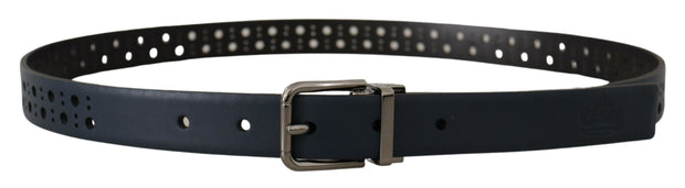 Elegant Navy Blue Leather Belt Dolce & Gabbana