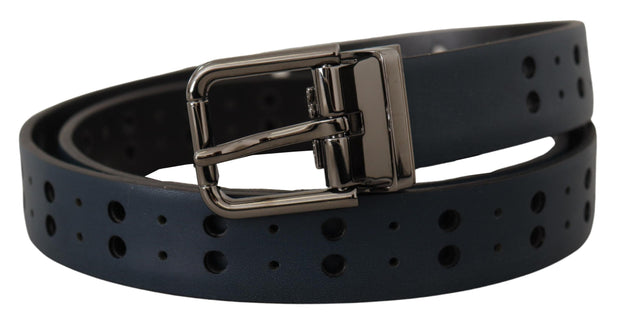 Elegant Blue Leather Belt with Metal Buckle Dolce & Gabbana