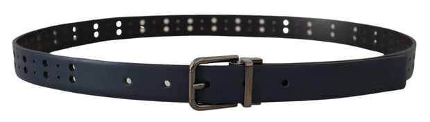 Elegant Blue Leather Belt with Metal Buckle Dolce & Gabbana