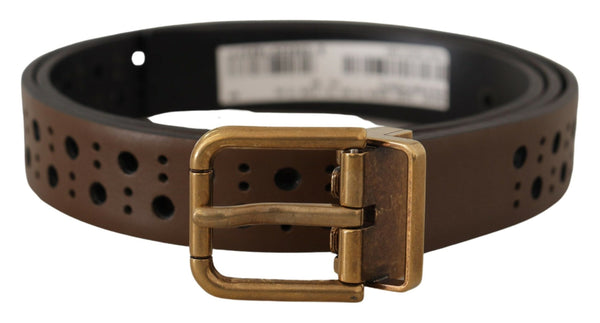 Elegant Brown Leather Belt with Golden Buckle Dolce & Gabbana