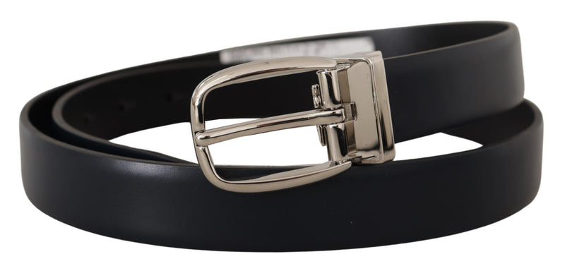 Elegant Black Leather Belt with Silver Buckle Dolce & Gabbana