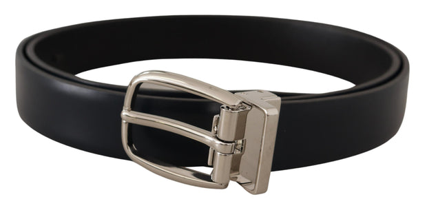 Elegant Black Leather Belt with Silver Buckle Dolce & Gabbana