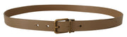 Elegant Brown Leather Belt with Brass Tone Buckle Dolce & Gabbana