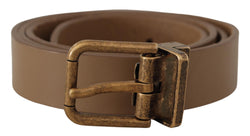 Elegant Brown Leather Belt with Brass Tone Buckle Dolce & Gabbana