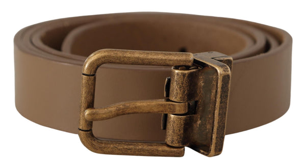 Elegant Brown Leather Belt with Brass Tone Buckle Dolce & Gabbana