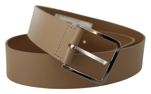 Beige Leather Statement Belt with Silver Buckle Dolce & Gabbana