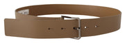 Beige Leather Statement Belt with Silver Buckle Dolce & Gabbana