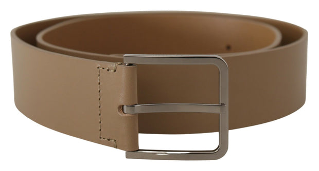 Beige Leather Statement Belt with Silver Buckle Dolce & Gabbana