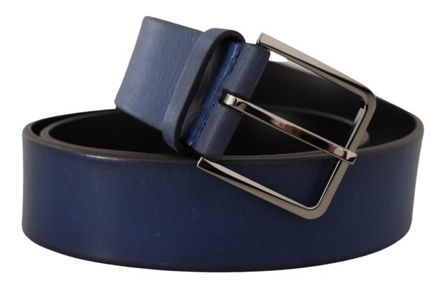 Elegant Blue Leather Belt with Silver Buckle Dolce & Gabbana