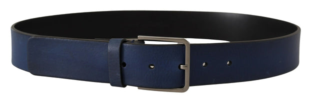 Elegant Blue Leather Belt with Silver Buckle Dolce & Gabbana