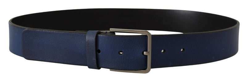 Elegant Blue Leather Belt with Silver Buckle Dolce & Gabbana