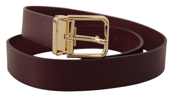 Elegant Maroon Leather Belt with Gold Buckle Dolce & Gabbana