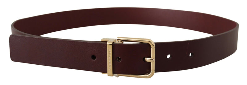 Elegant Maroon Leather Belt with Gold Buckle Dolce & Gabbana