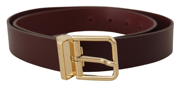 Elegant Maroon Leather Belt with Gold Buckle Dolce & Gabbana