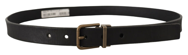 Elegant Black Leather Belt with Vintage Metal Buckle Dolce & Gabbana