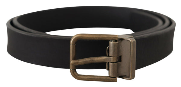 Elegant Black Leather Belt with Vintage Metal Buckle Dolce & Gabbana