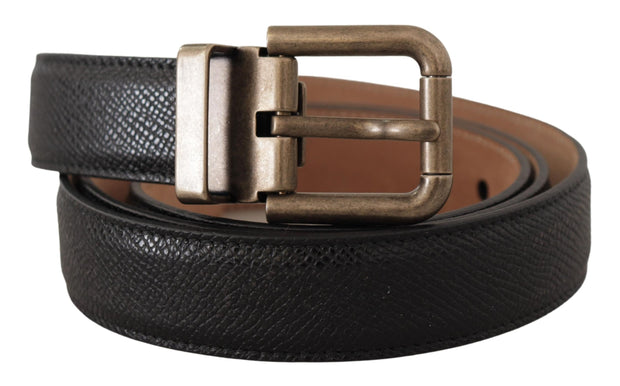 Elegant Black Leather Belt with Vintage Metal Buckle Dolce & Gabbana