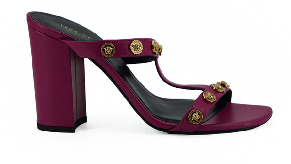 Elegant Purple Calf Leather High Sandals Versace