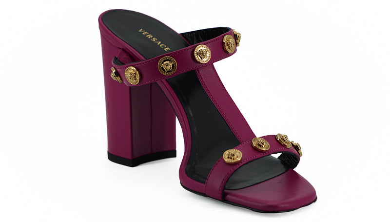 Elegant Purple Calf Leather High Sandals Versace