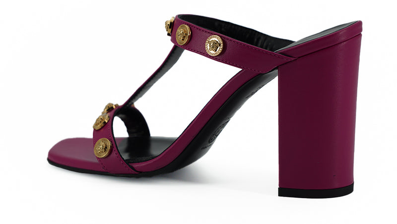 Elegant Purple Calf Leather High Sandals Versace